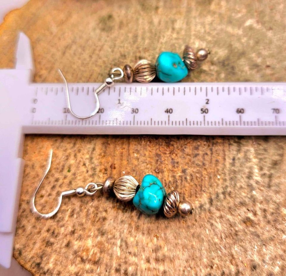 Beautiful Nature Turquoise Raw Stone Sterling S925 Dangle Earring