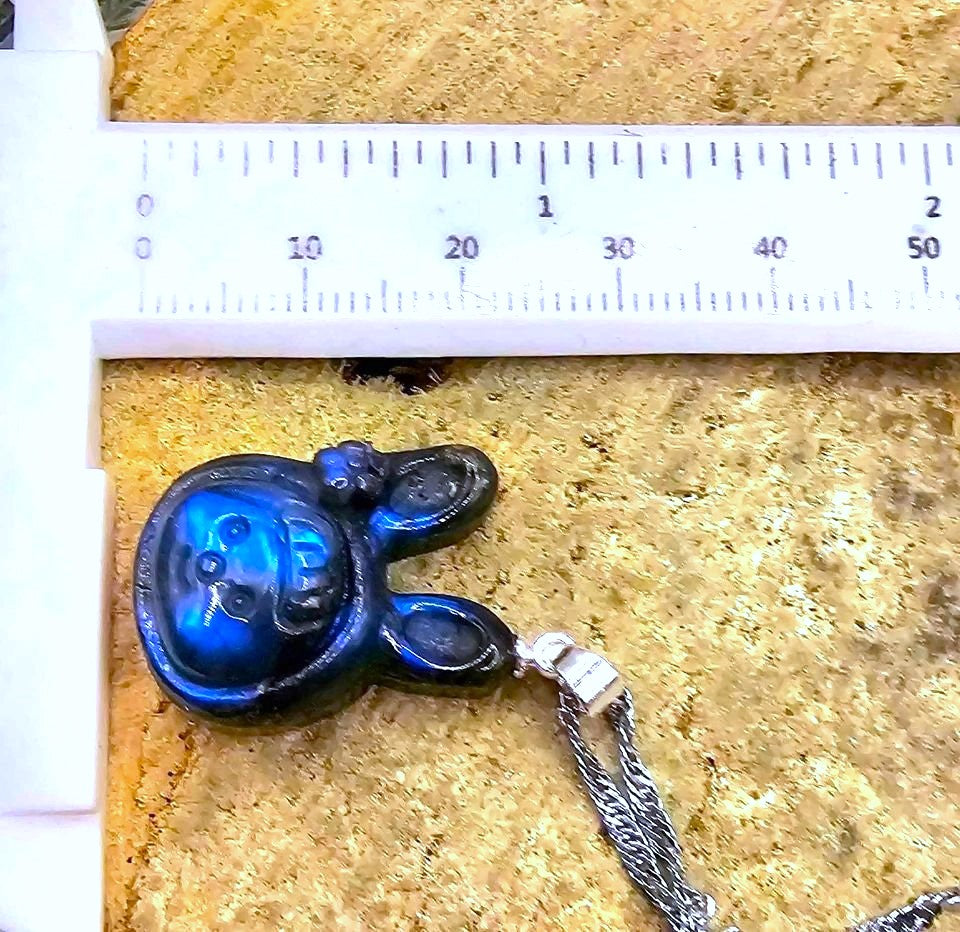 Natural labradorite carved flashy cute rabbit girl crystal pendant necklace — My Aura Gemstones