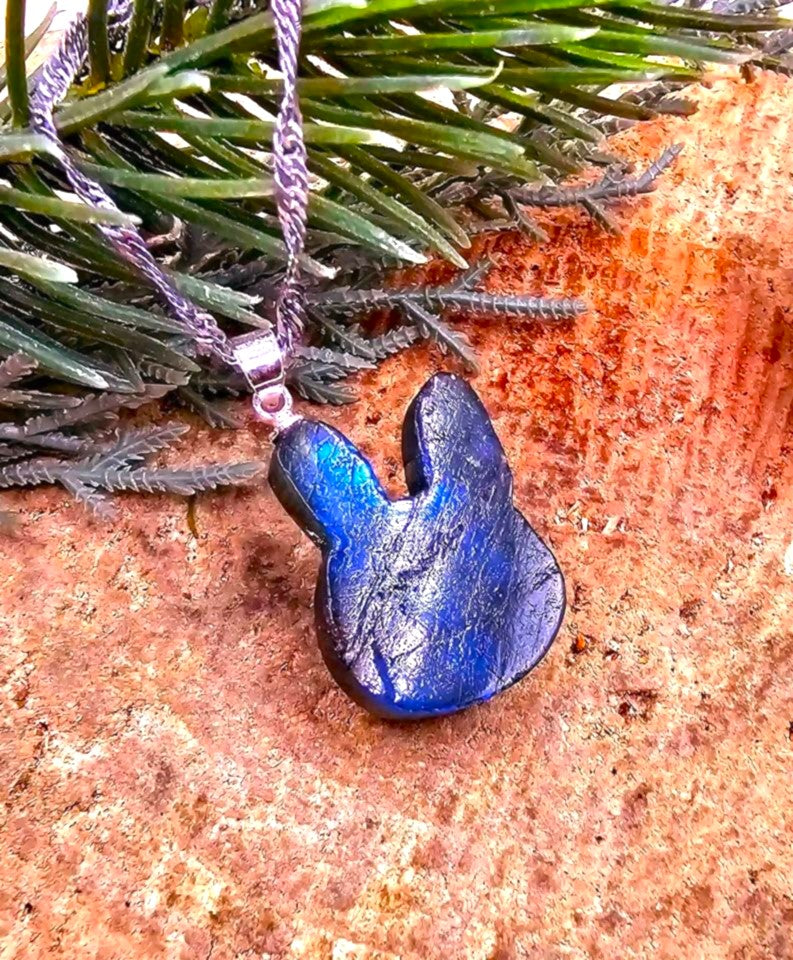 Natural labradorite carved flashy cute rabbit girl crystal pendant necklace — My Aura Gemstones