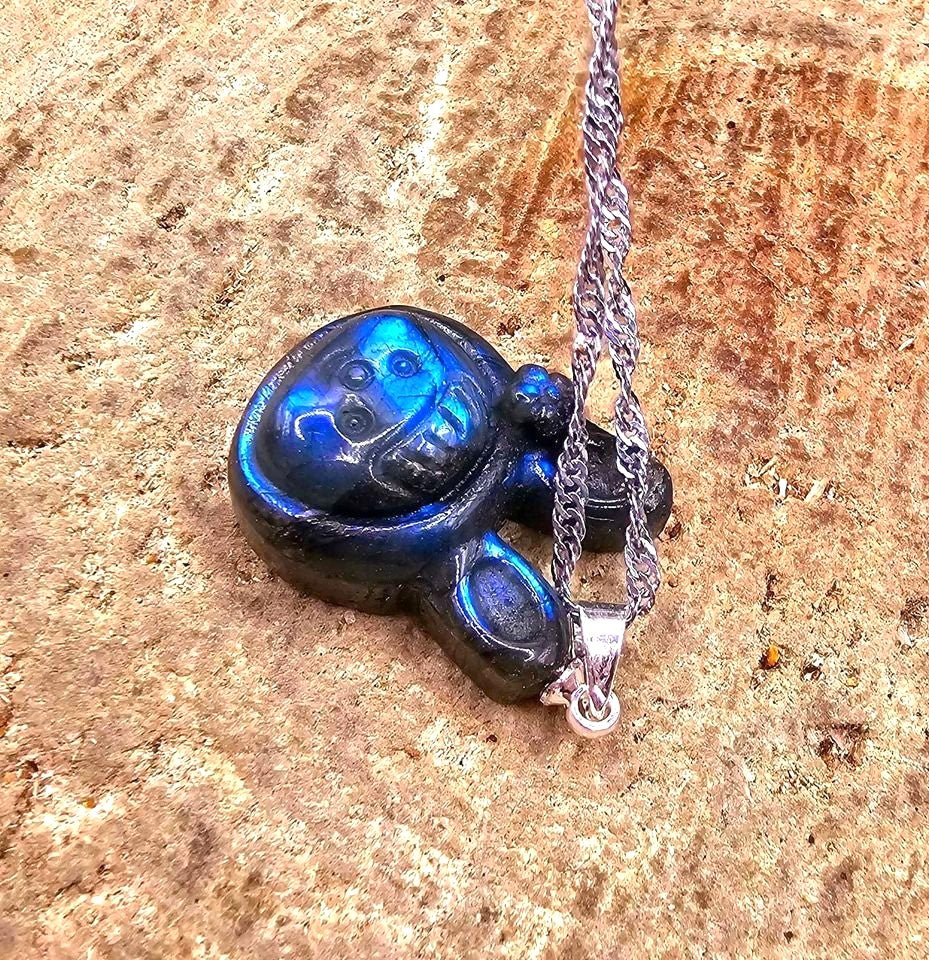 Natural labradorite carved flashy cute rabbit girl crystal pendant necklace — My Aura Gemstones