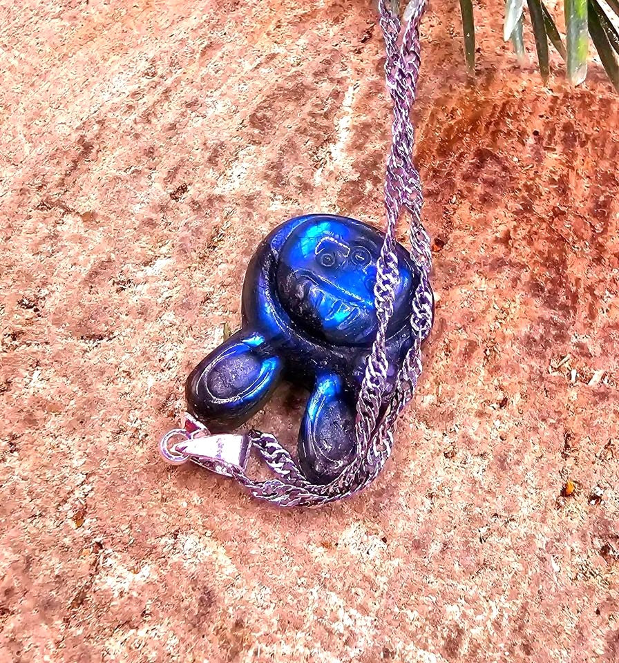 Natural labradorite carved flashy cute rabbit girl crystal pendant necklace — My Aura Gemstones