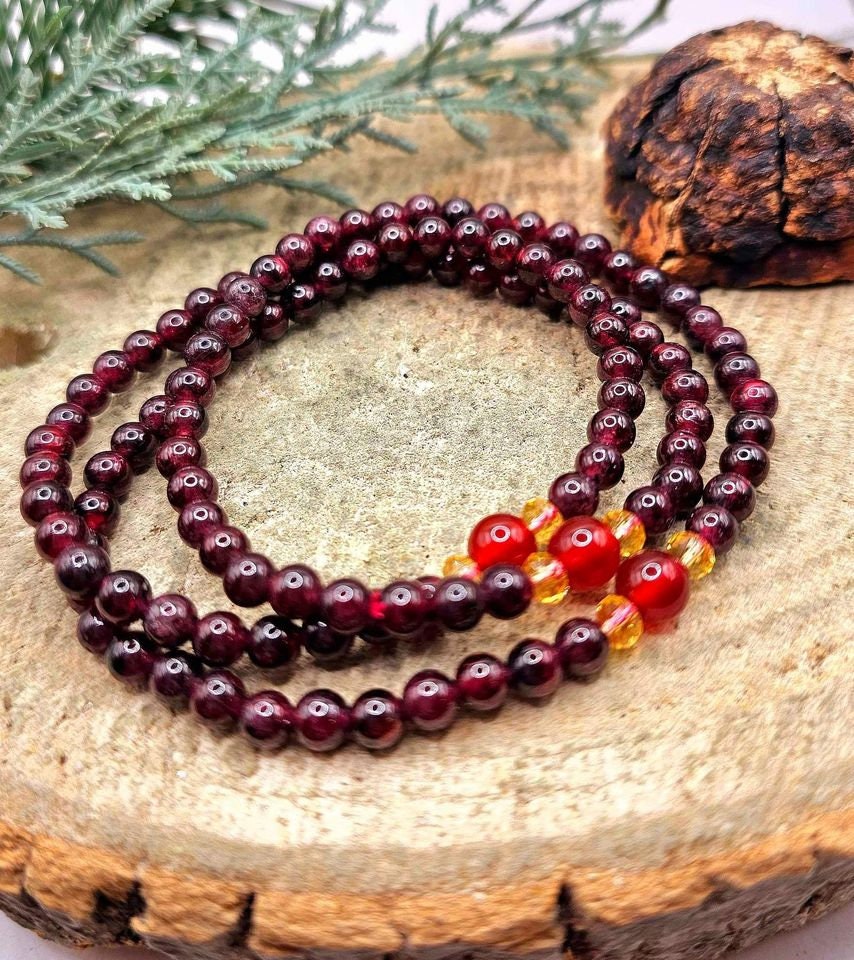 Nature Red Garnet & Agate Round Beads 18" Necklace