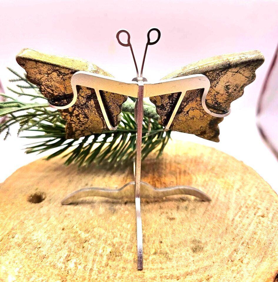 Nature Gold Pyrite Butterfly Wings Decor With Metal Stand