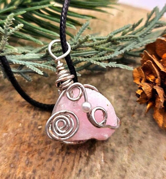 Beautiful Nature Pink Calcite Wire Wrapped Pendant Necklace