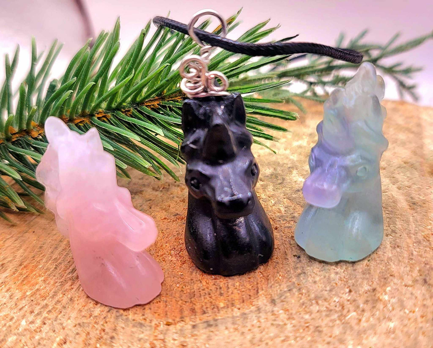 Selection Of Nature Stone Hand Carved Unicorn Pendant Necklace