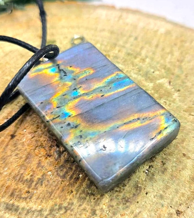 Nature Labradorite Carved Flashy Hidden Evil Monk Pendant Necklace