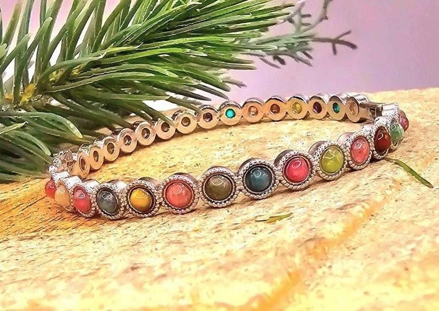 Multi Colors Mixed Nature Crystal Stones e Bangle