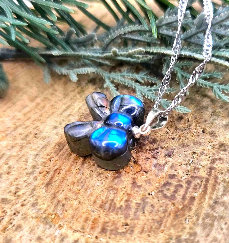 Nature Labradorite Flashy Cute Ribbon Pendant Necklace
