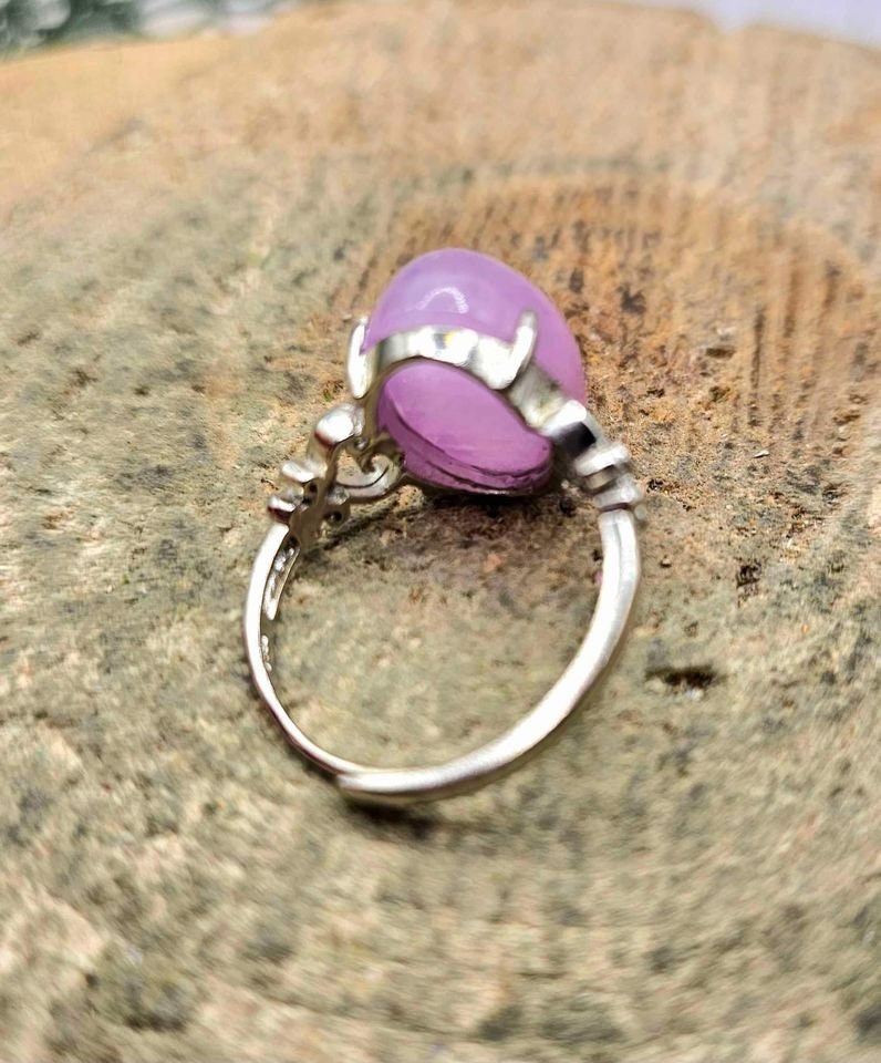 Beautiful Big Nature Purple Kunzite S925 Adjustable Ring