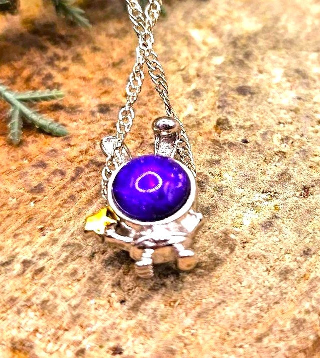 Natural purple meteorite Gibeon bunny astronaut 925 silver pendant necklace — My Aura Gemstones