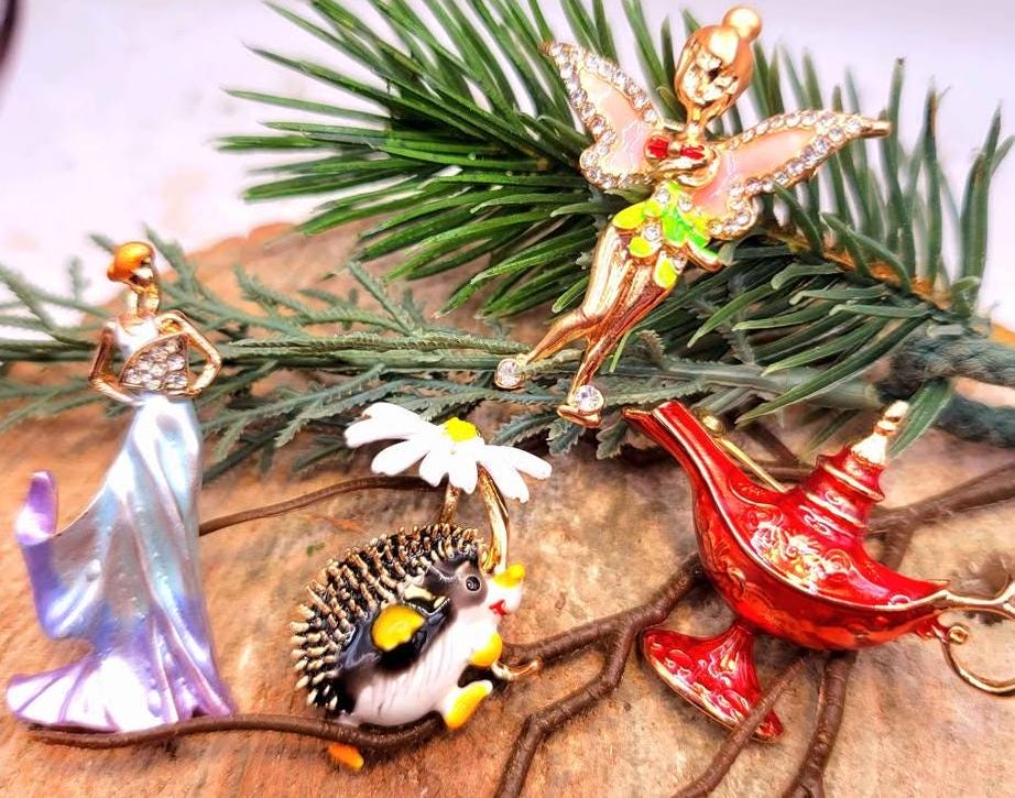 Colorful Enamel Gold Tone Brooch Pendant Necklace