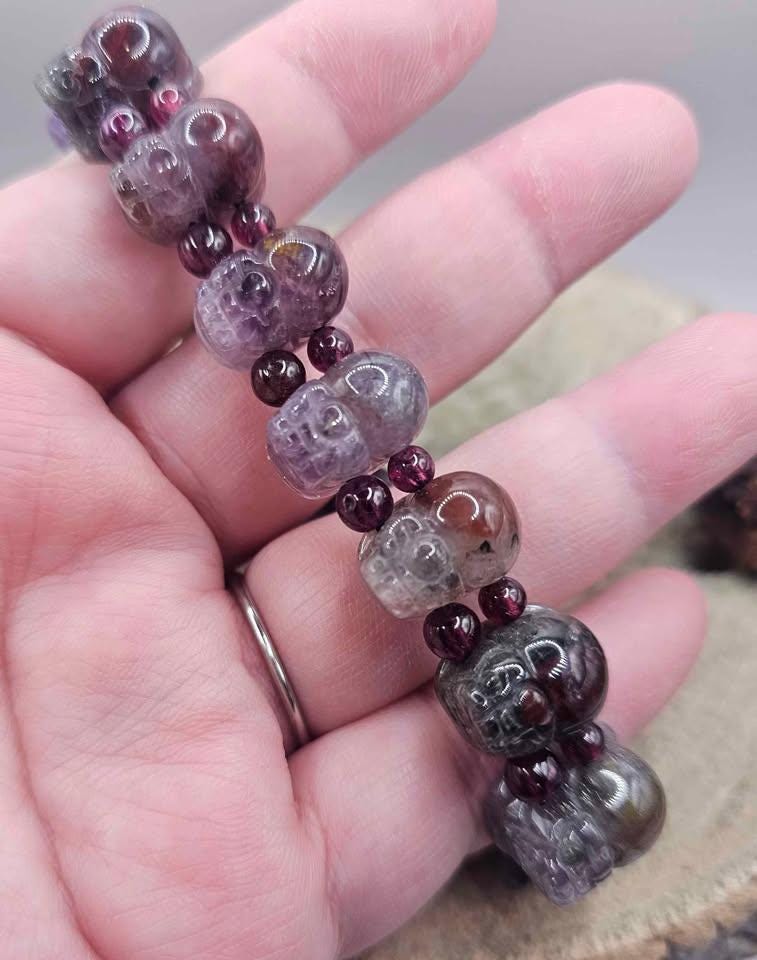 Rare Nature Auralite 23 Hand Carved Pi Xiu Purple Garnet Feng Shui Bracelet