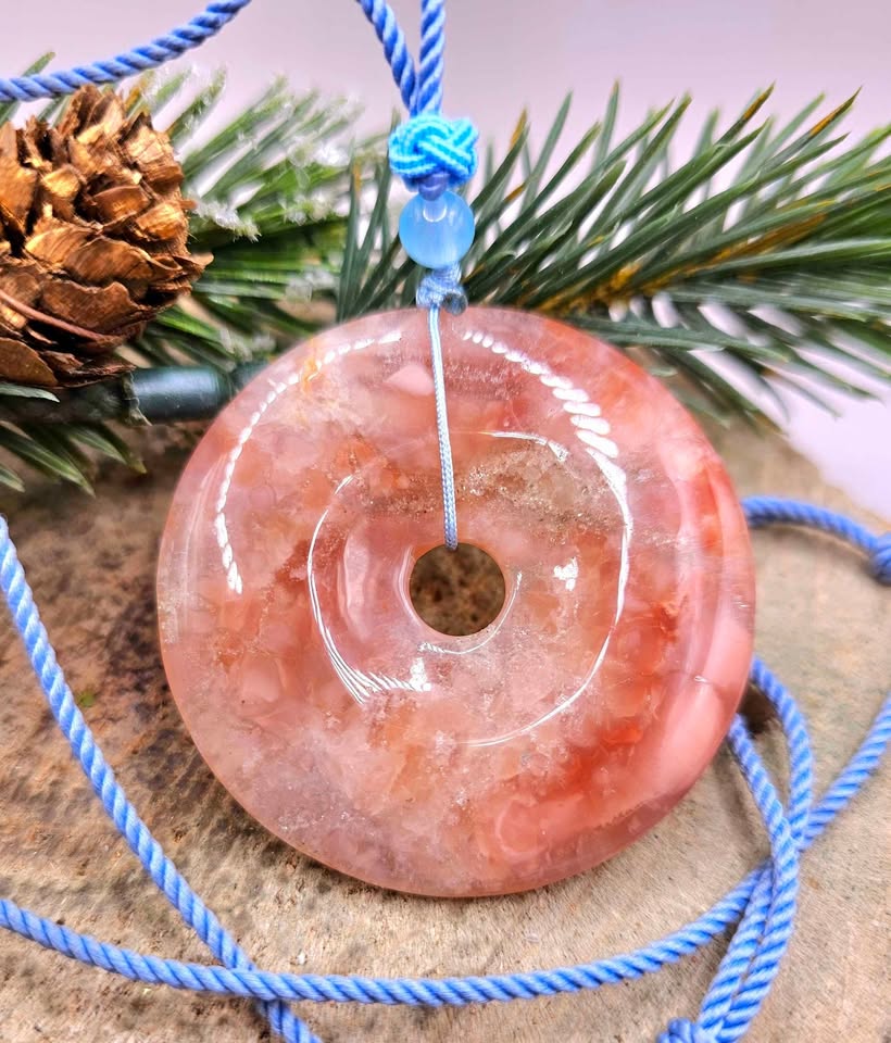 Nature Cherry Blossom Agate Jumbo Donut Pendant Necklace