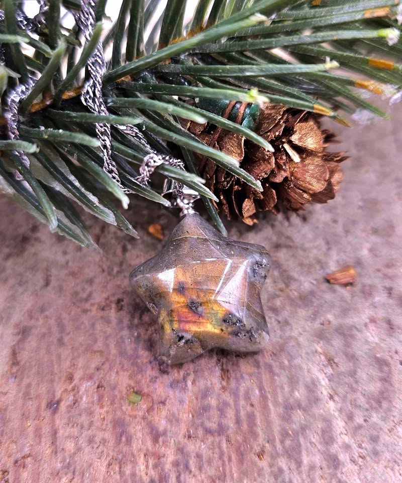Nature Labradorite Flashy Faceted Star Pendant Necklace