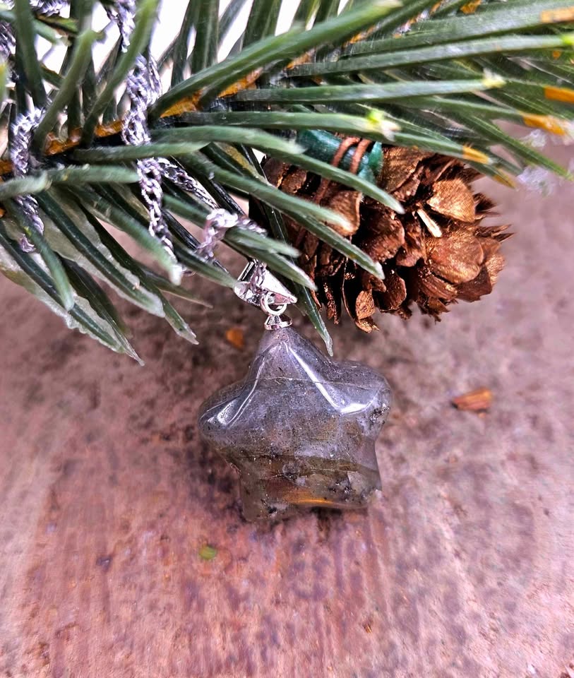 Nature Labradorite Flashy Faceted Star Pendant Necklace