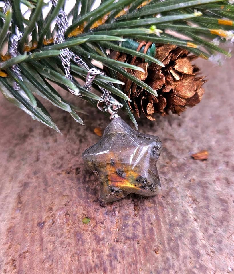 Nature Labradorite Flashy Faceted Star Pendant Necklace
