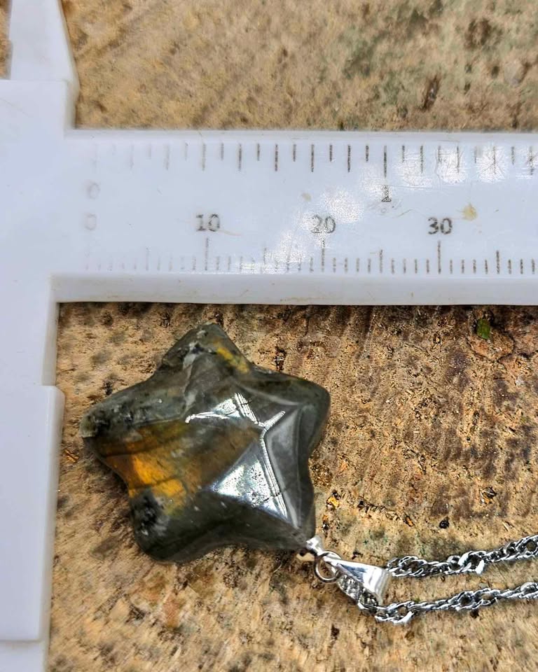 Nature Labradorite Flashy Faceted Star Pendant Necklace