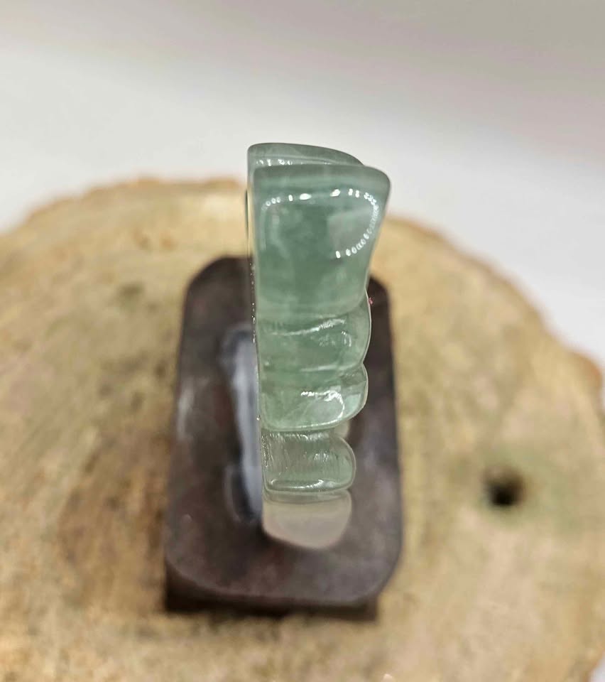 Nature Fluorite Hand Carved Nine Tails Fox Slice With Wood Stand