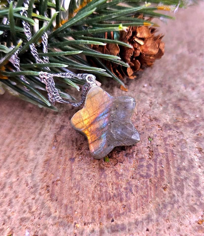 Nature Labradorite Flashy Faceted Star Pendant Necklace