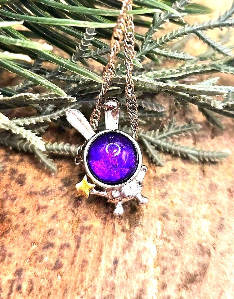 Natural purple meteorite Gibeon bunny astronaut 925 silver pendant necklace — My Aura Gemstones
