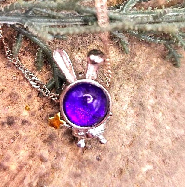 Natural purple meteorite Gibeon bunny astronaut 925 silver pendant necklace — My Aura Gemstones