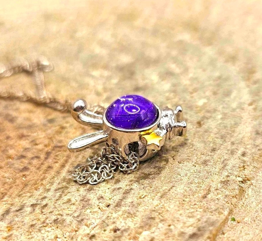 Natural purple meteorite Gibeon bunny astronaut 925 silver pendant necklace — My Aura Gemstones
