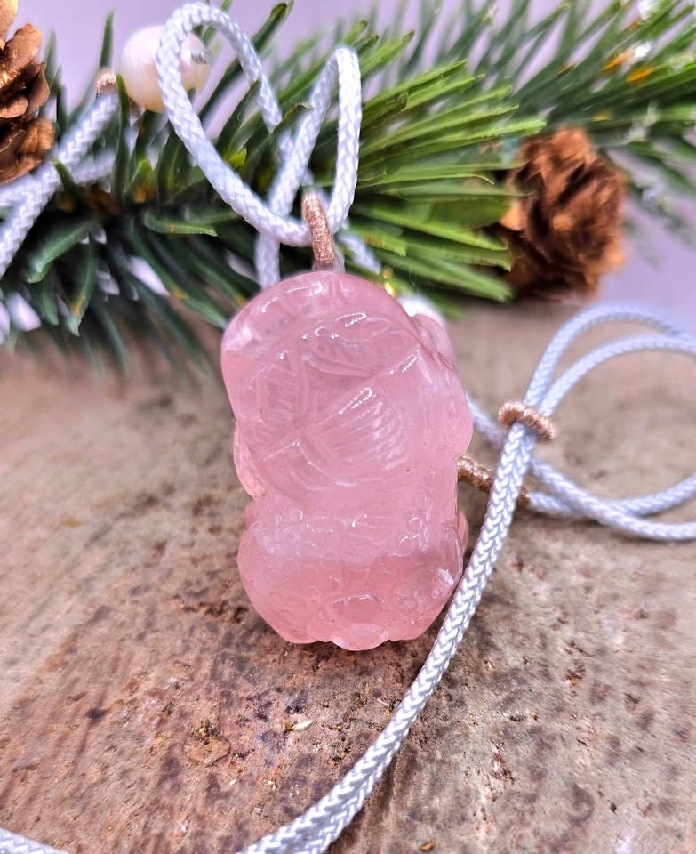 Nature Rose Quartz Pi Xiu Hand Braided Pendant Necklace