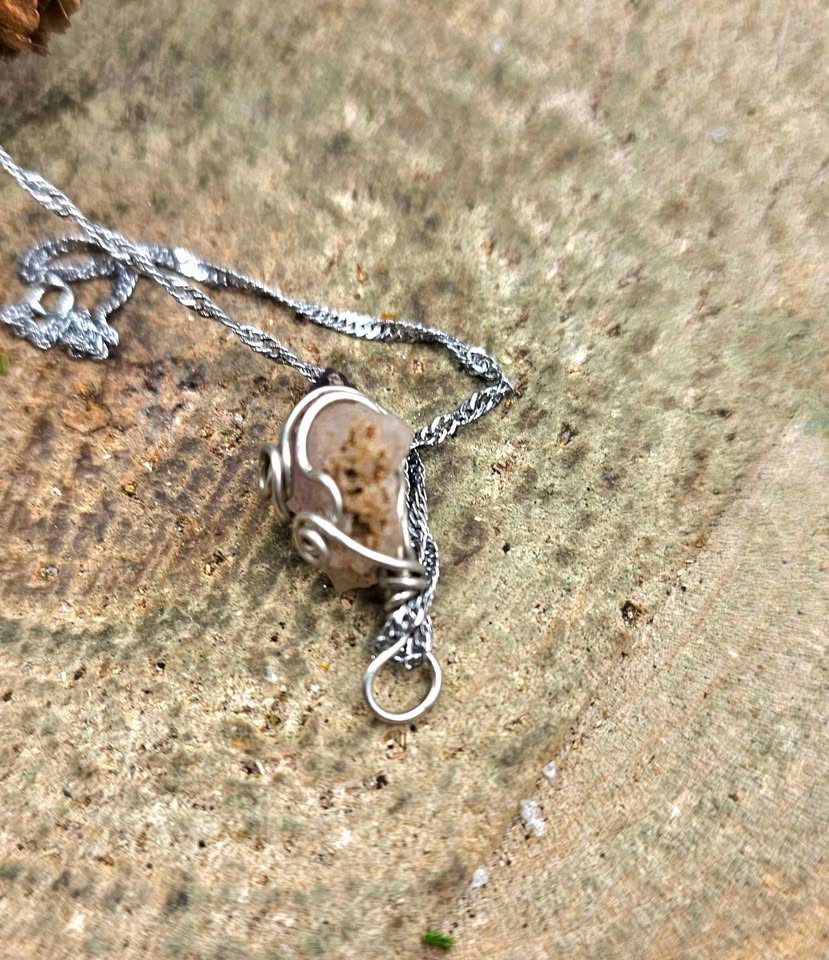 Nature Amethyst Point Wire Wrapped Pendant Necklace