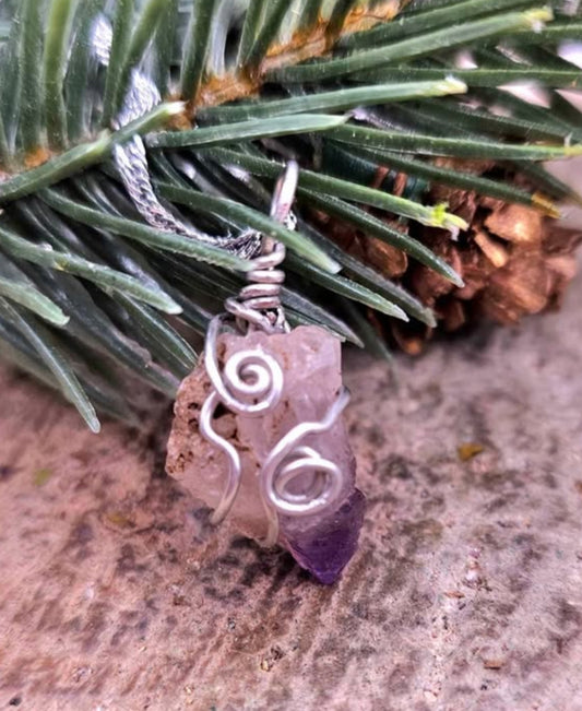 Nature Amethyst Point Wire Wrapped Pendant Necklace