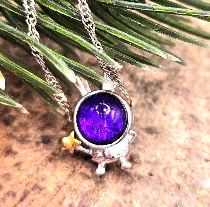 Natural purple meteorite Gibeon bunny astronaut 925 silver pendant necklace — My Aura Gemstones