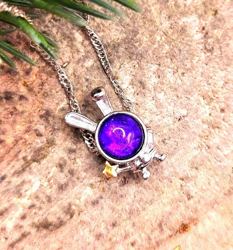 Natural purple meteorite Gibeon bunny astronaut 925 silver pendant necklace — My Aura Gemstones