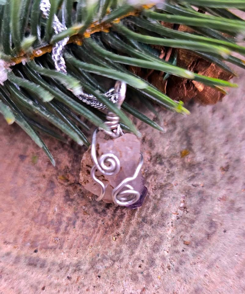 Nature Amethyst Point Wire Wrapped Pendant Necklace