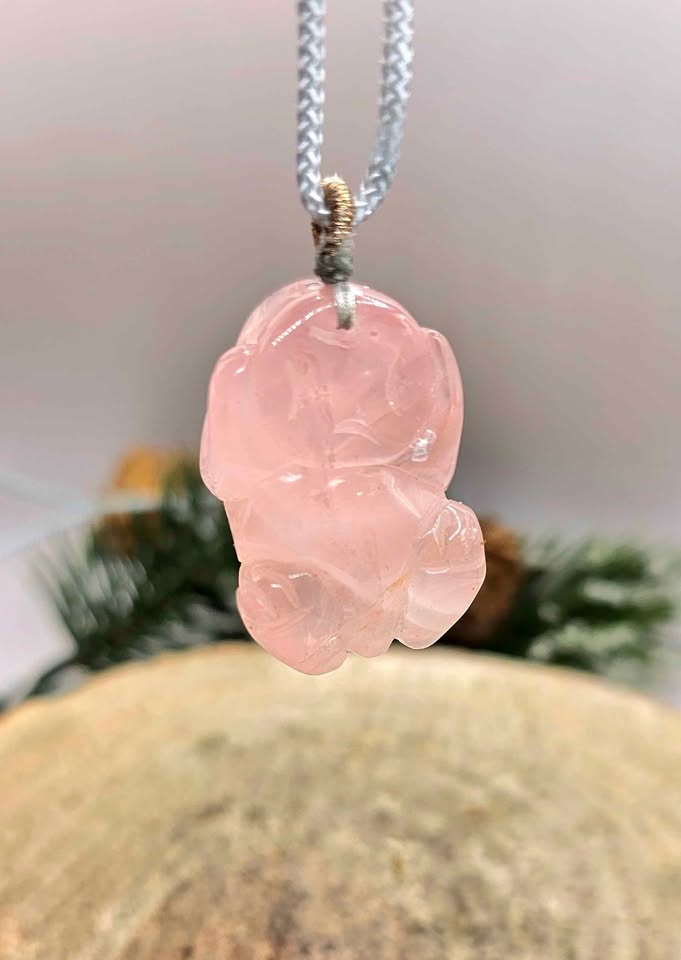 Nature Rose Quartz Pi Xiu Hand Braided Pendant Necklace
