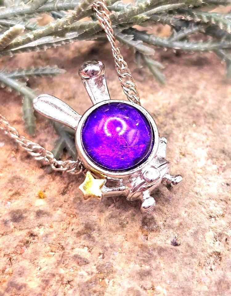 Natural purple meteorite Gibeon bunny astronaut 925 silver pendant necklace — My Aura Gemstones