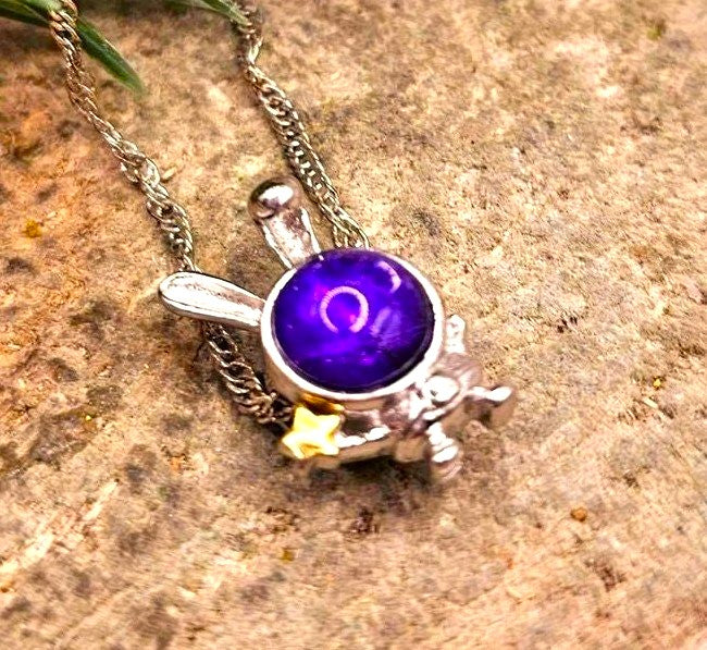 Natural purple meteorite Gibeon bunny astronaut 925 silver pendant necklace — My Aura Gemstones