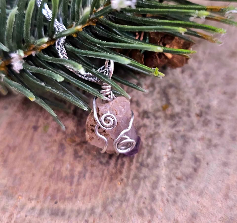 Nature Amethyst Point Wire Wrapped Pendant Necklace