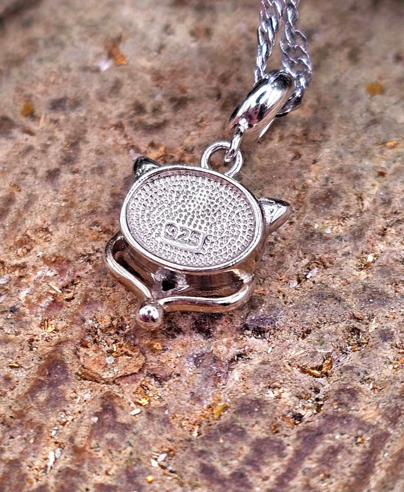 Nature Rainbow Ammolite Inlay 925 Fox Pendant Necklace