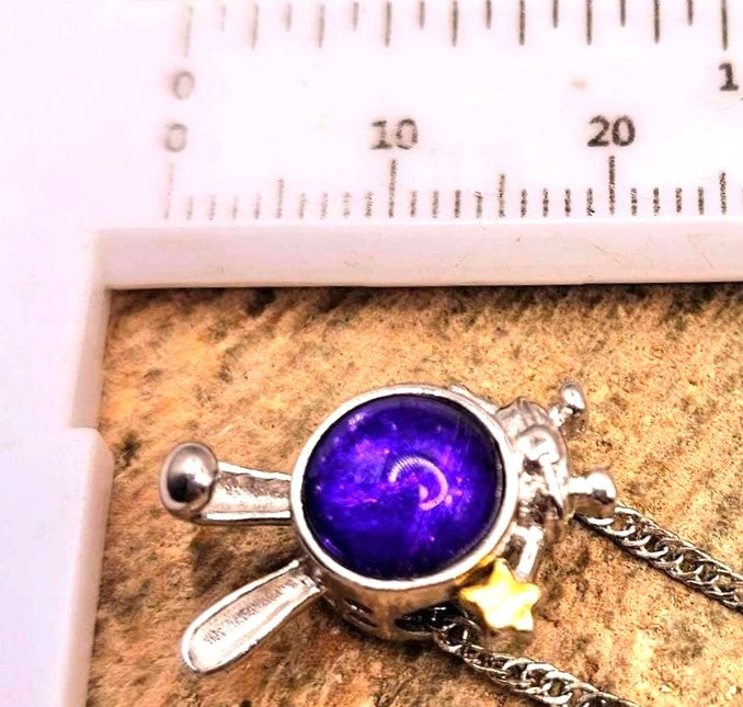 Natural purple meteorite Gibeon bunny astronaut 925 silver pendant necklace — My Aura Gemstones