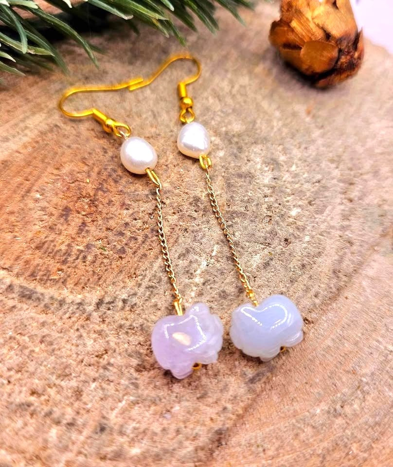 Jade pig dangle earrings side view — My Aura Gemstones
