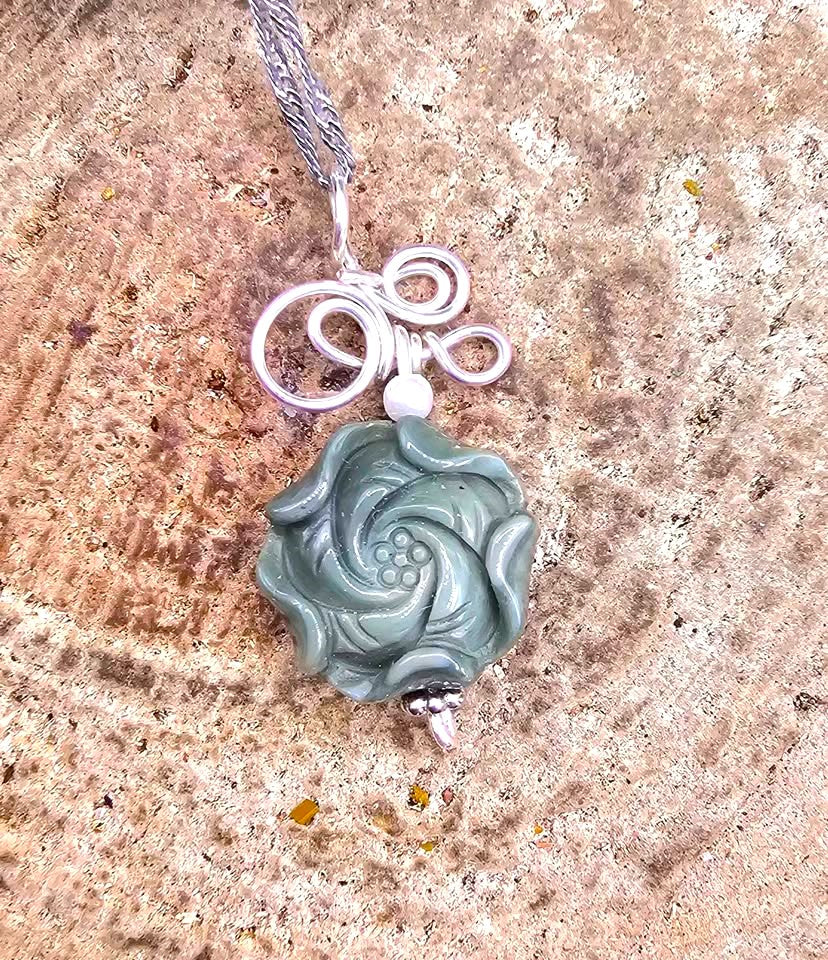 Natural Alashan agate carved lotus flower crystal pendant necklace — My Aura Gemstones