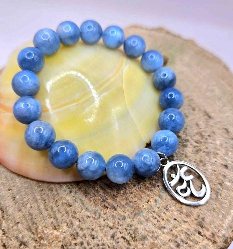 Nature Blue Kyanite With Symbol Charm Bracelet
