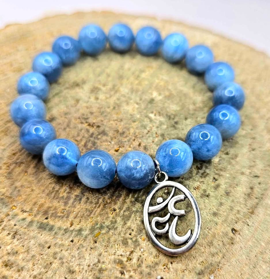 Nature Blue Kyanite With Symbol Charm Bracelet