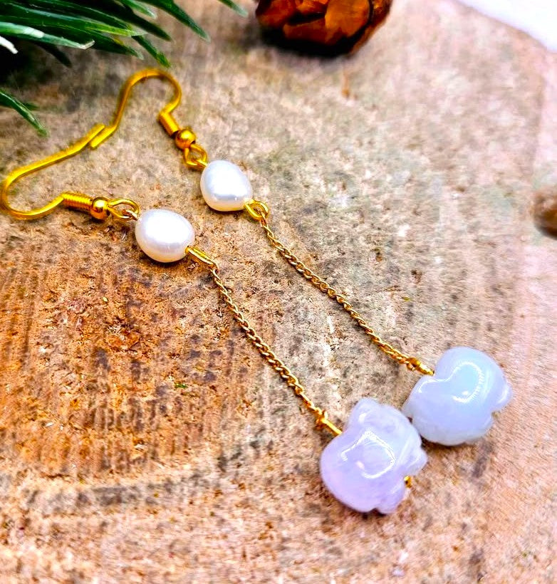 Jade pig dangle earrings alternate angle — My Aura Gemstones