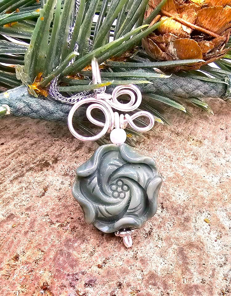 Natural Alashan agate carved lotus flower crystal pendant necklace — My Aura Gemstones