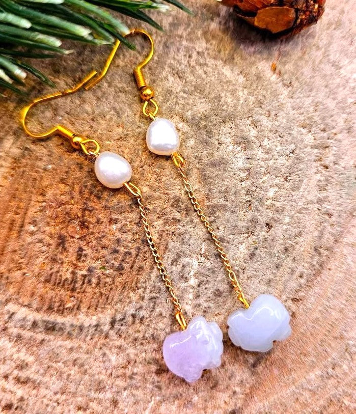 Natural jade pig dangle earring handcrafted crystal jewelry — My Aura Gemstones