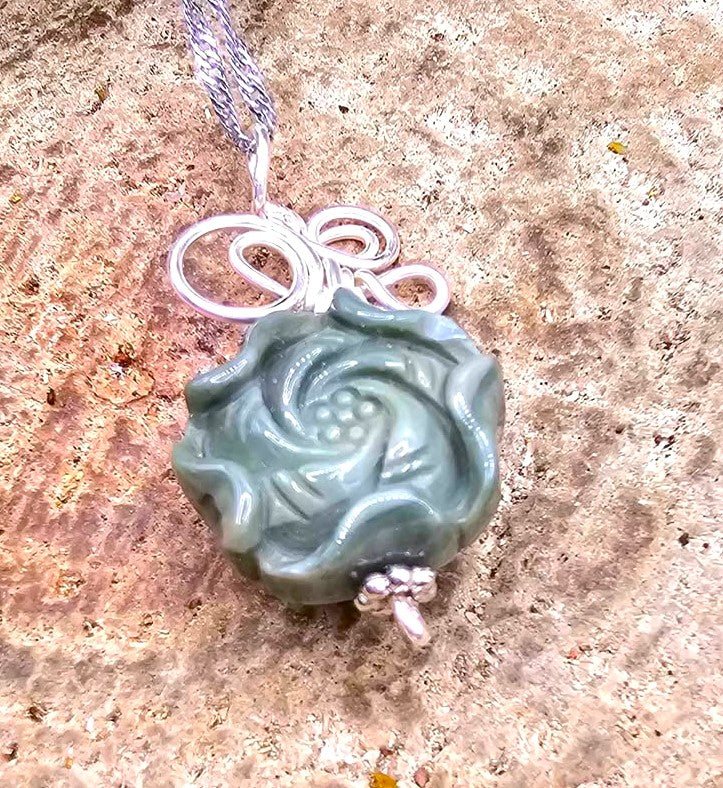 Natural Alashan agate carved lotus flower crystal pendant necklace — My Aura Gemstones