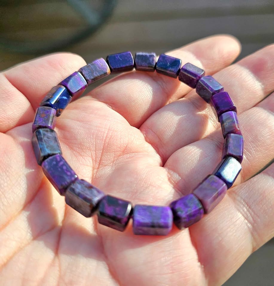 Genuine Sugilite Rectangular Cubes Beads Bracelet