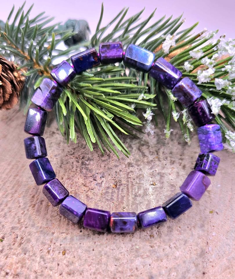 Genuine Sugilite Rectangular Cubes Beads Bracelet