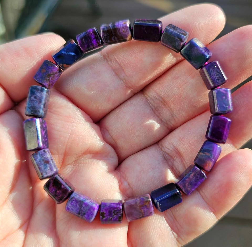 Genuine Sugilite Rectangular Cubes Beads Bracelet