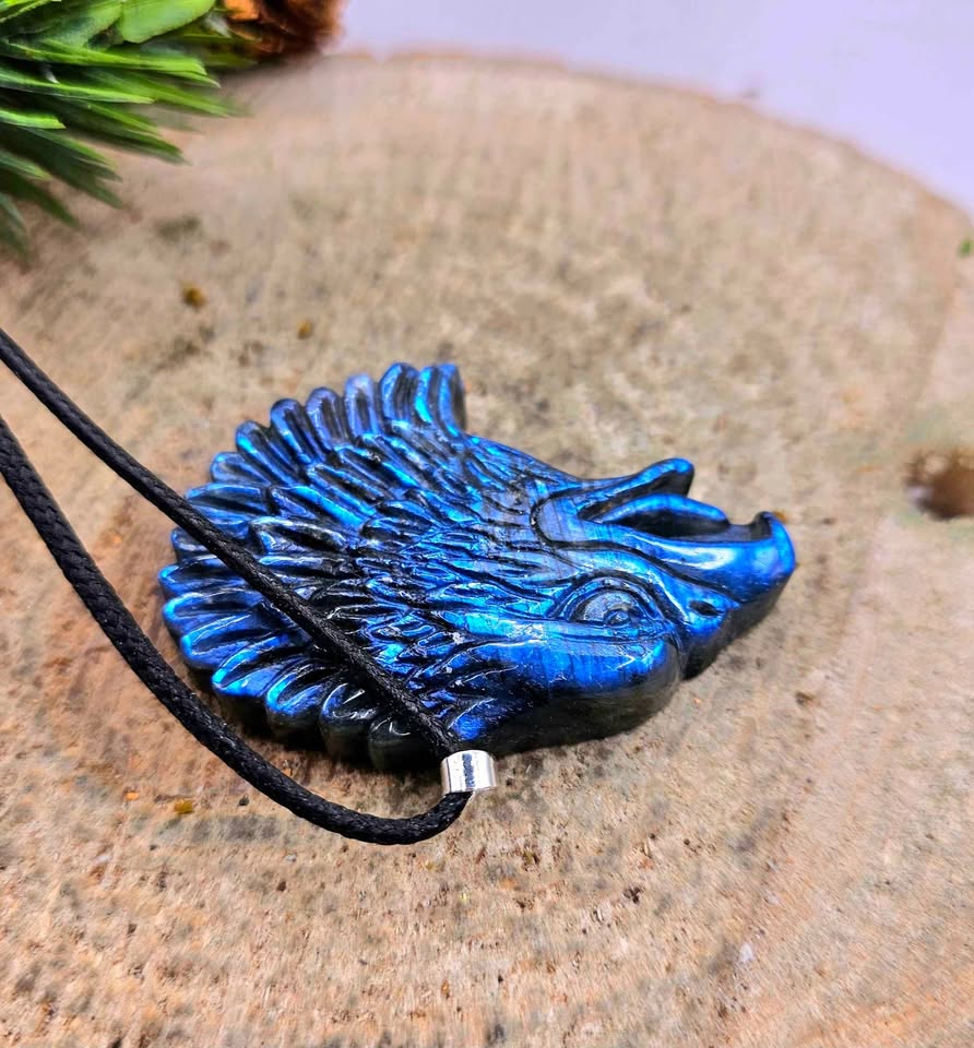 Nature Labradorite Flashy Strong Eagle Head Pendant Necklace